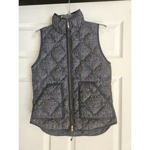 J Crew XS Womens Quilted Puffer Vest Polka Dot Patterned Navy White
